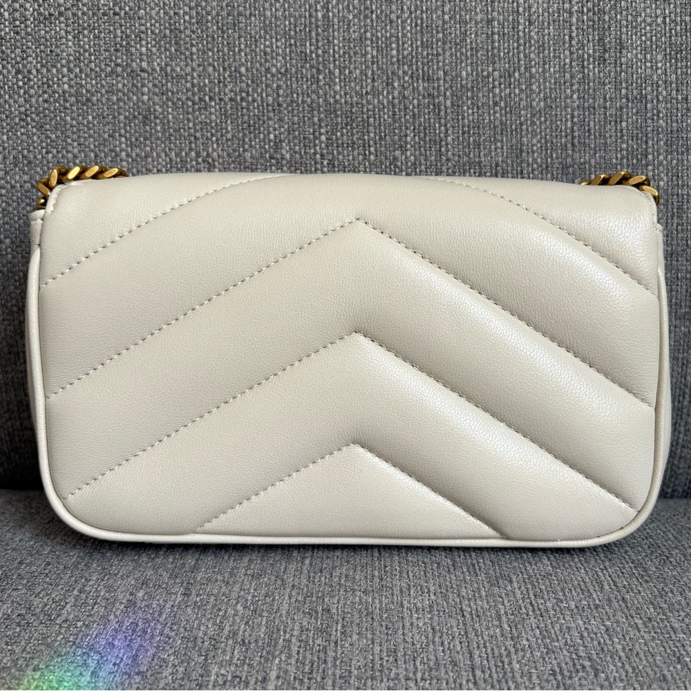 Saint Laurent Cream Quilted Leather Envelope Crossbody with Gold YSL - Picture 4 of 10